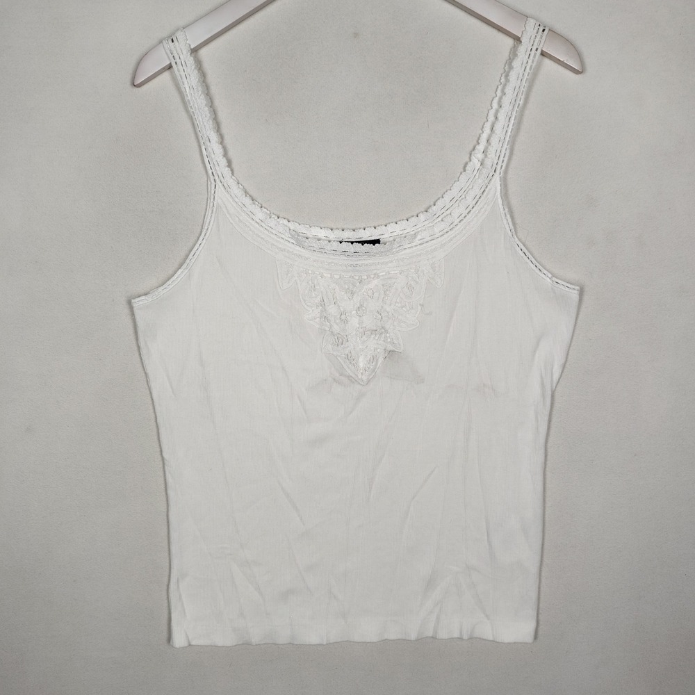 Polo Ralph Lauren Womens XL White Ribbed Cotton Lace Trim Camisole Tank Top